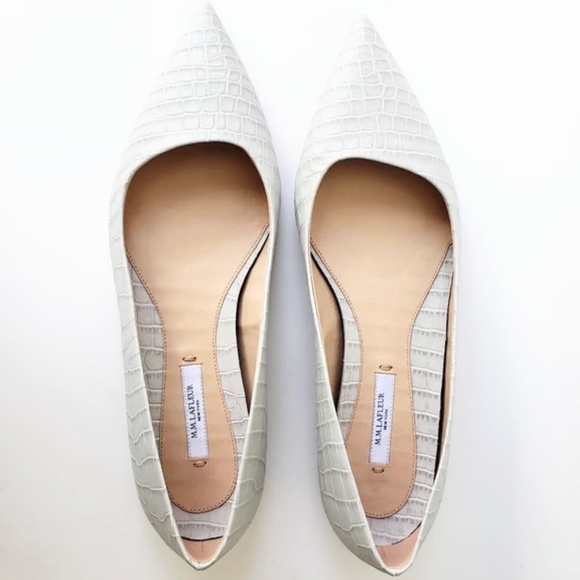 MM LaFleur The Rowan Gray Embossed Croc Leather Pointed Toe Ballet Flat Shoes 37 - Picture 5 of 14